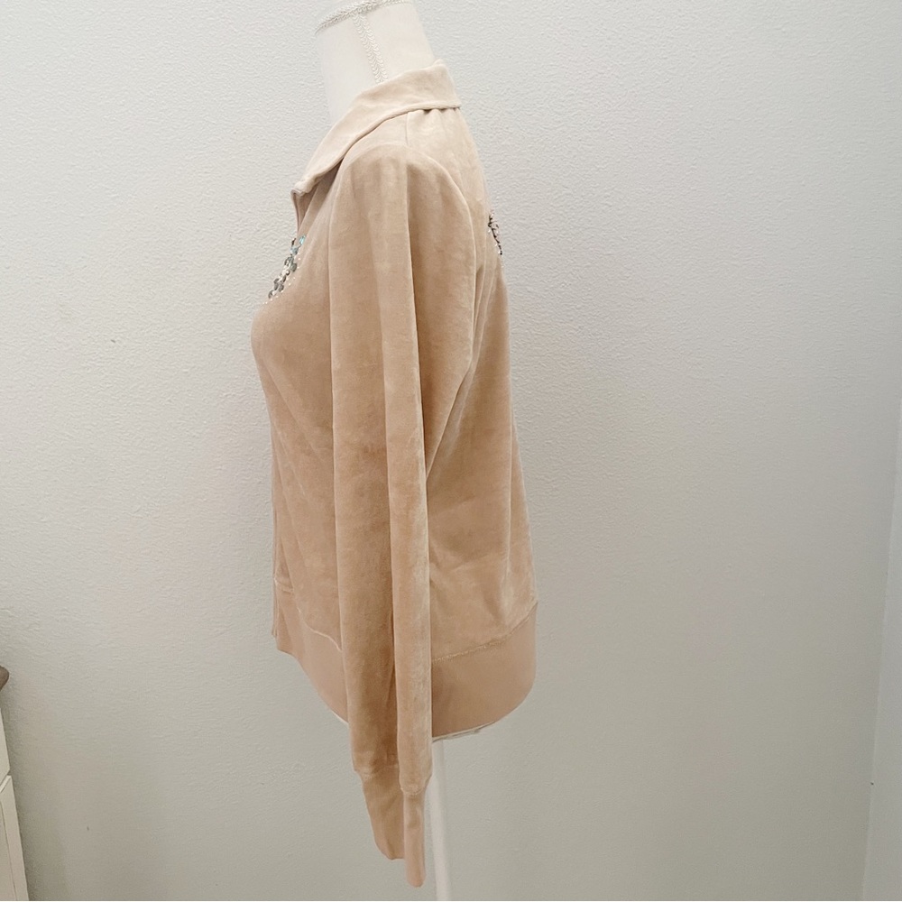NWOT BCBGMAXAZRIA tan velour embellished track jacket size large - Picture 6 of 9
